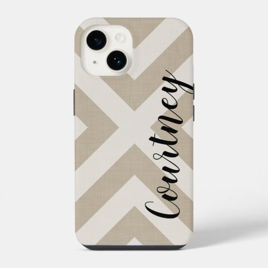 Rustiek Beige X Chevron Monogram iPhone Hoesje (Achterkant)