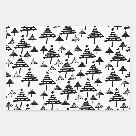 Rustiek Beige Zwart Eenvoudig Kerstboom Patroon Inpakpapier Vel (Voorkant 2)