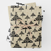 Rustiek Beige Zwart Eenvoudig Kerstboom Patroon Inpakpapier Vel (In situ)
