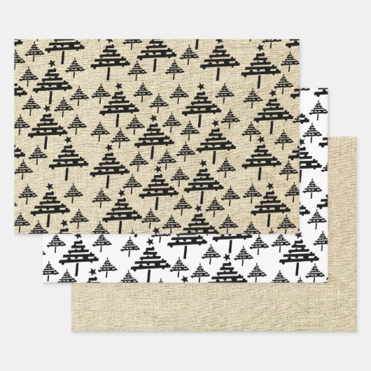 Rustiek Beige Zwart Eenvoudig Kerstboom Patroon Inpakpapier Vel (Set)