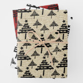 Rustiek Beige Zwart Rood Kerstboom Patroon Inpakpapier Vel (In situ)