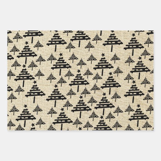 Rustiek Beige Zwart Rood Kerstboom Patroon Inpakpapier Vel (Voorkant)