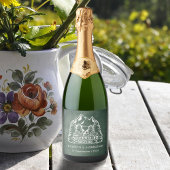 Rustiek Berg Avontuur Groen Chalkboard Bruiloft Sparkling Wijnetiket