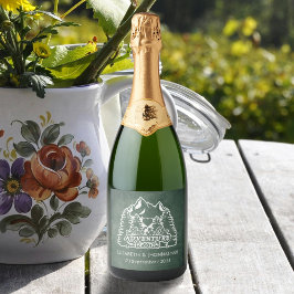 Rustiek Berg Avontuur Groen Chalkboard Bruiloft Sparkling Wijnetiket