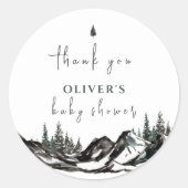 Rustiek Bergbos Baby shower Dank u Ronde Sticker (Voorkant)