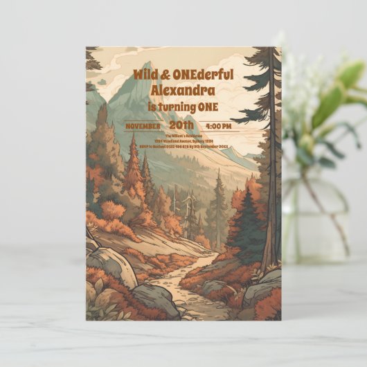 Rustiek Bergbos Evergreen 1e Verjaardag Kaart (Staand voorkant)