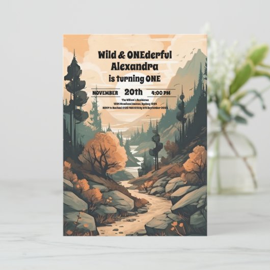 Rustiek Bergbos Evergreen 1e Verjaardag Kaart (Staand voorkant)