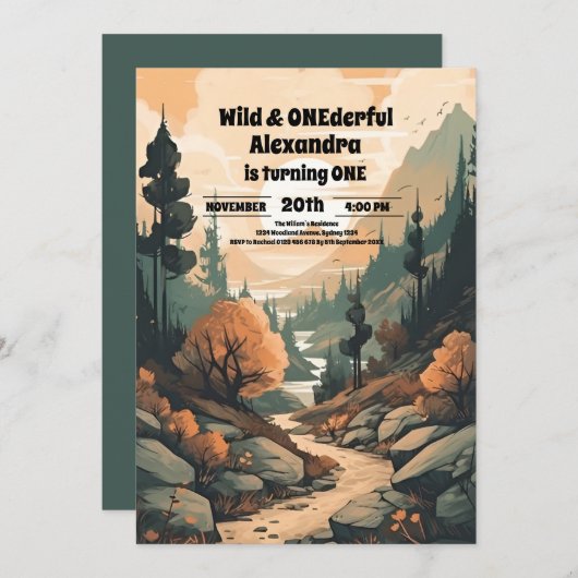 Rustiek Bergbos Evergreen 1e Verjaardag Kaart (Voorkant / Achterkant)