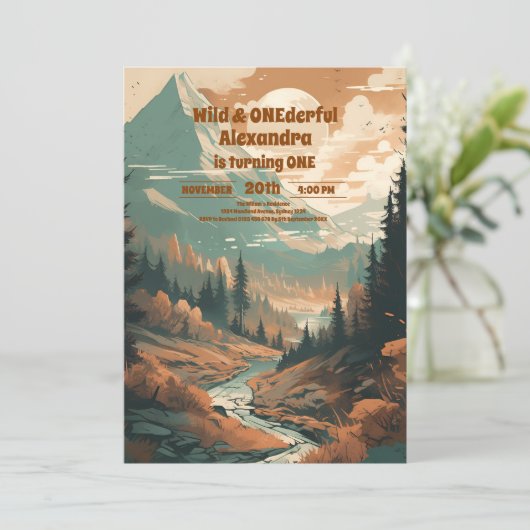 Rustiek Bergbos Evergreen 1e Verjaardag Kaart (Staand voorkant)