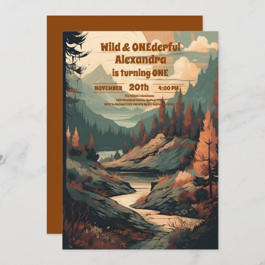 Rustiek Bergbos Evergreen 1e Verjaardag Kaart (Voorkant / Achterkant)