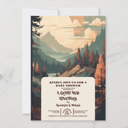 Rustiek Bergbos Evergreen Baby shower Kaart (Voorkant)