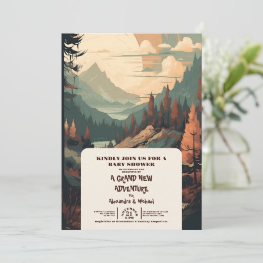 Rustiek Bergbos Evergreen Baby shower Kaart (Staand voorkant)