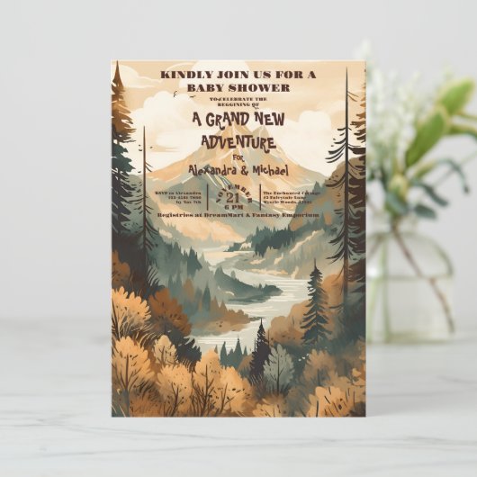 Rustiek Bergbos Evergreen Baby shower Kaart (Staand voorkant)