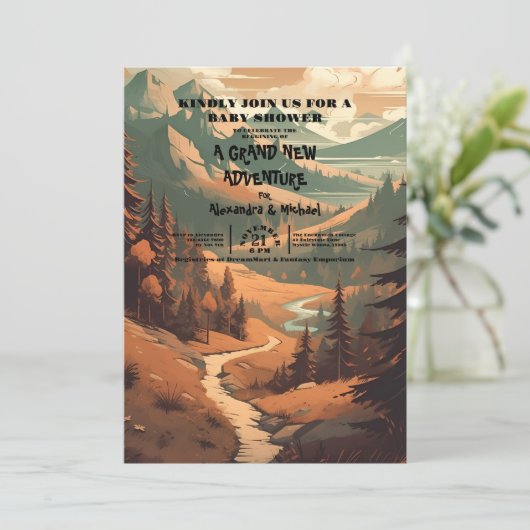 Rustiek Bergbos Evergreen Baby shower Kaart (Staand voorkant)