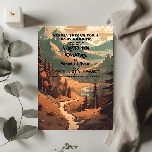 Rustiek Bergbos Evergreen Baby shower Kaart