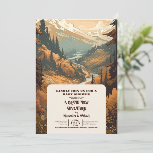 Rustiek Bergbos Evergreen Baby shower Kaart (Staand voorkant)