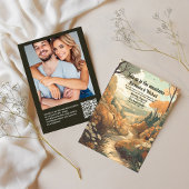 Rustiek Bergbos Evergreen Bruiloft QR Code Kaart