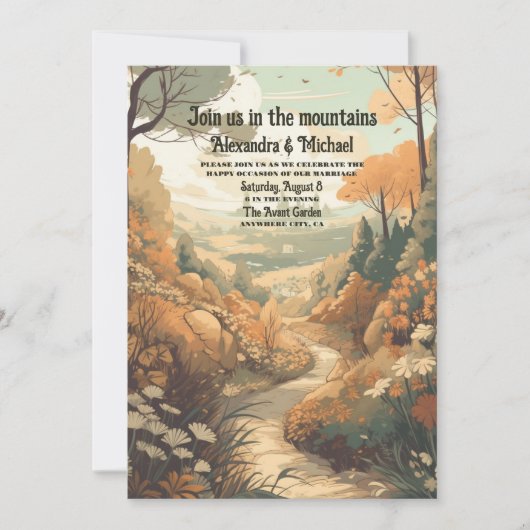 Rustiek Bergbos Evergreen Bruiloft QR Code Kaart (Voorkant)