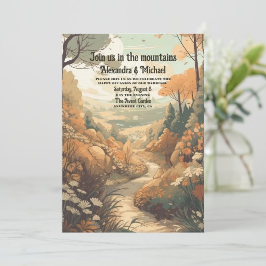 Rustiek Bergbos Evergreen Bruiloft QR Code Kaart (Staand voorkant)