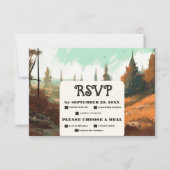 Rustiek Bergbos Evergreen Bruiloft RSVP Kaartje (Voorkant)