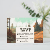 Rustiek Bergbos Evergreen Bruiloft RSVP Kaartje (Staand voorkant)