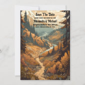 Rustiek Bergbos Evergreen Bruiloft Save The Date (Voorkant)