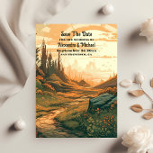 Rustiek Bergbos Evergreen Bruiloft Save The Date