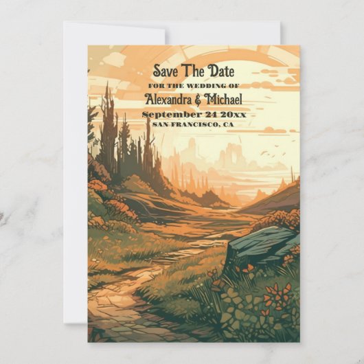 Rustiek Bergbos Evergreen Bruiloft Save The Date (Voorkant)