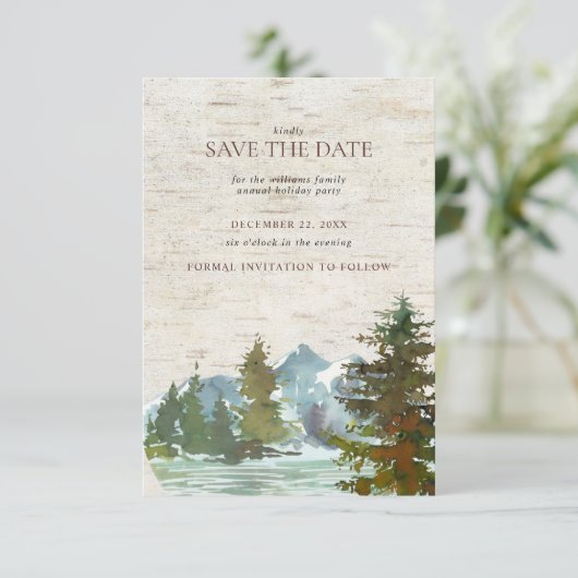 Rustiek Bergbos Kerstmis Save the Date (Staand voorkant)