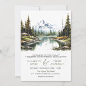 Rustiek Bergbos Lake QR Code Bruiloft Kaart (Voorkant)