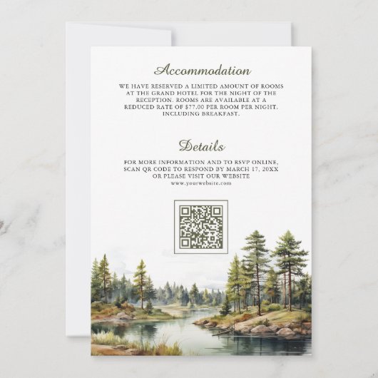 Rustiek Bergbos Lake QR Code Bruiloft Kaart (Achterkant)