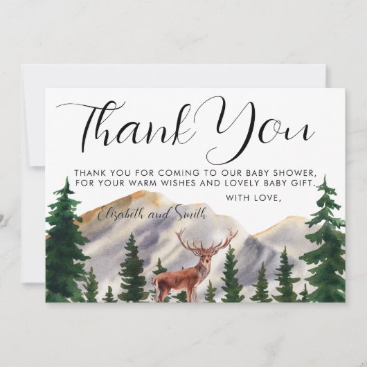 Rustiek Bergen Herten Baby shower Dank u Bedankkaart (Voorkant)