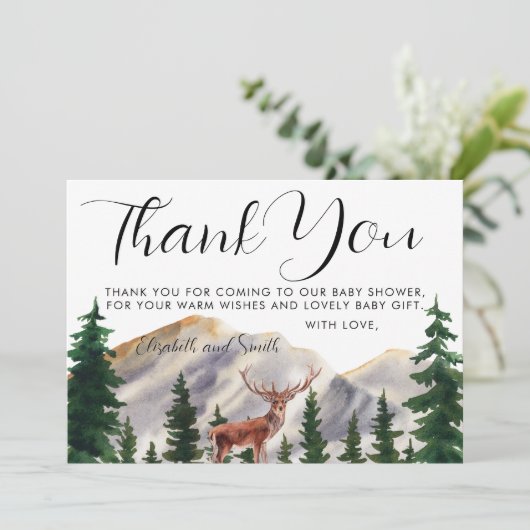 Rustiek Bergen Herten Baby shower Dank u Bedankkaart (Staand voorkant)