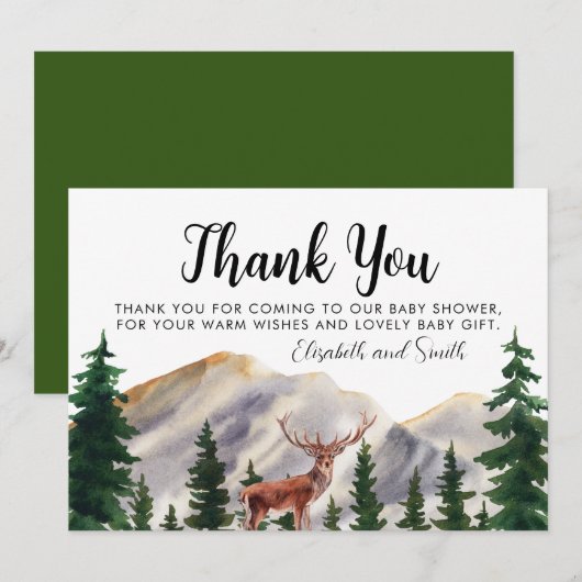 Rustiek Bergen Herten Baby shower Dank u Bedankkaart (Voorkant / Achterkant)