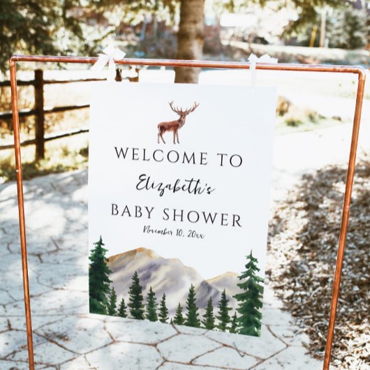 Rustiek Bergen Herten Baby shower Welcomer teken Poster