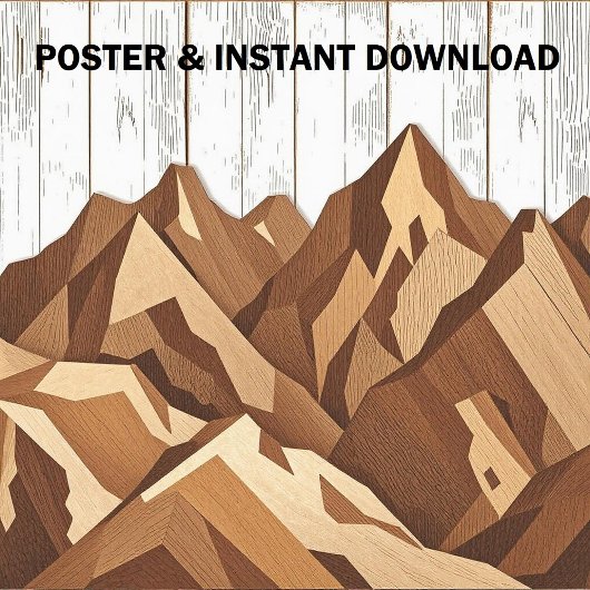 Rustiek berglandschap op houten achtergrond poster