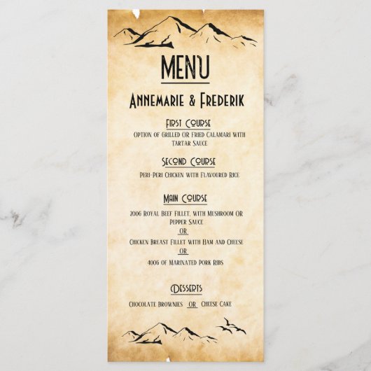 rustiek bergperkament plat menu (Voorkant)