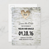 Rustiek Berken Bark Hart sparen de datum Aankondigingskaart (Voorkant / Achterkant)