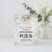 Rustiek Berken Bark Hart sparen de datum Aankondigingskaart (Staand voorkant)