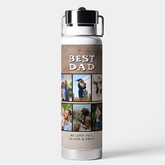 Rustiek Best Dad Vaderdag 6 Foto Waterfles (Achterkant)