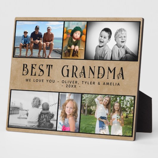 Rustiek Best Oma 6 Foto Collage Keepsake Fotoplaat (Zijkant)