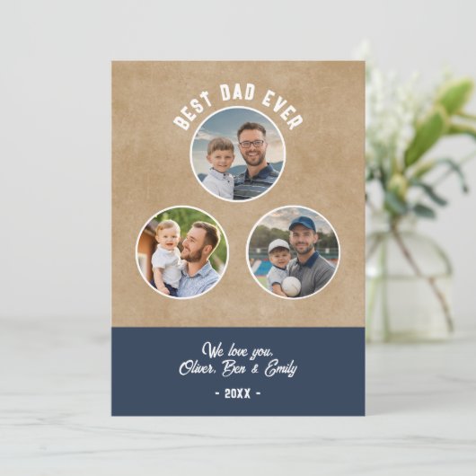 Rustiek Beste Pap 3 Foto's Vaderdag Keepsake Kaart (Staand voorkant)