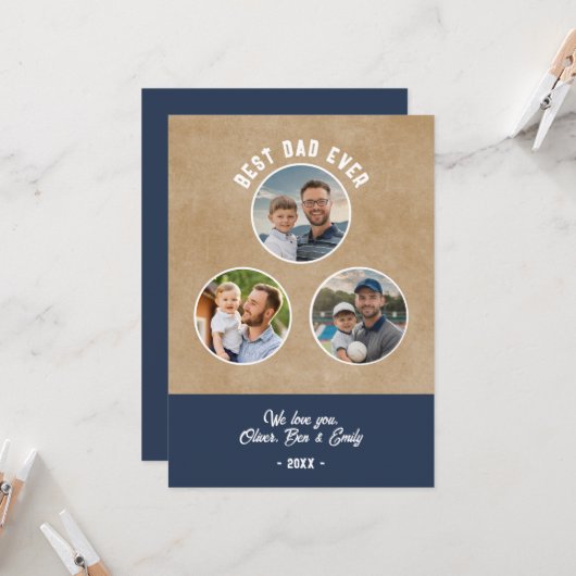 Rustiek Beste Pap 3 Foto's Vaderdag Keepsake Kaart (Voorkant / Achterkant in situ)