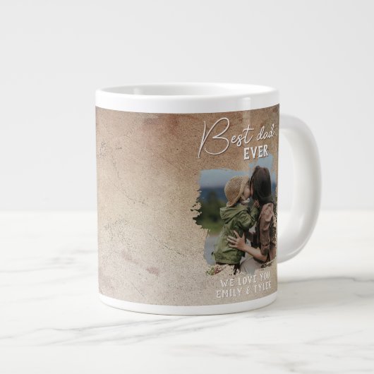 Rustiek Beste Papa Familie Foto Vaderdag Grote Koffiekop (Voorkant rechts)