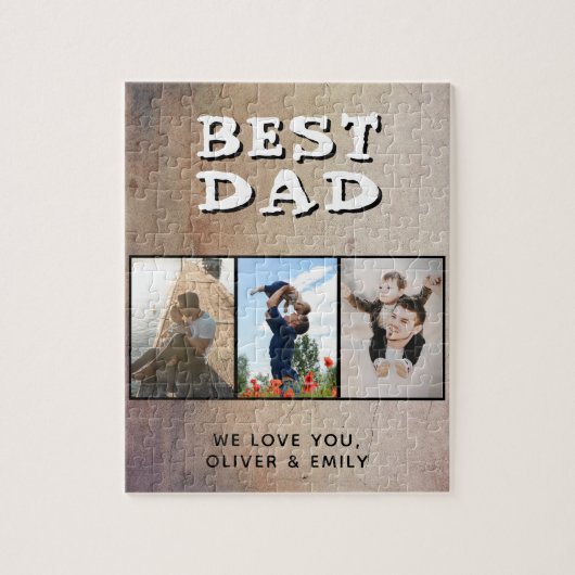 Rustiek Beste Papa Vaderdag 3 Foto Legpuzzel (Verticaal)