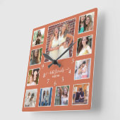 Rustiek Beste Vrienden 11 Foto Collage Terracotta Vierkante Klok (Hoek)