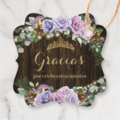 Rustiek betoverd bos Paarse bloemenquinceañera Bedankjes Labels (Achterkant)