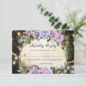 Rustiek betoverd bos Paarse bloemenquinceañera RSVP Kaartje (Staand voorkant)