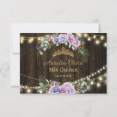 Rustiek betoverd bos Paarse bloemenquinceañera RSVP Kaartje (Achterkant)