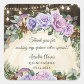 Rustiek betoverd bos Paarse bloemenquinceañera Vierkante Sticker (Voorkant)